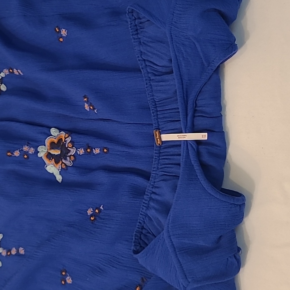 Free People Blue Oxford Long Sleeve Keyhole Back Mini Dress Embroidered Sz XS - Picture 15 of 15
